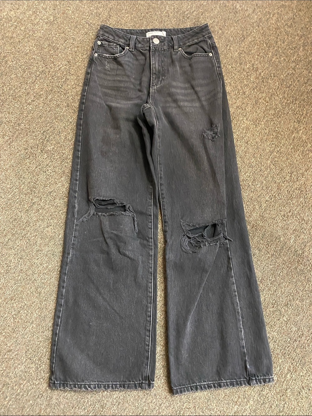 Garage Charcoal Distressed Wide-Leg Jeans